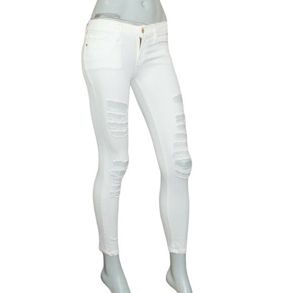 Frame Denim Le Skinny de Jeans White Distressed Le Color Rip Blanc 24 - Picture 3 of 12